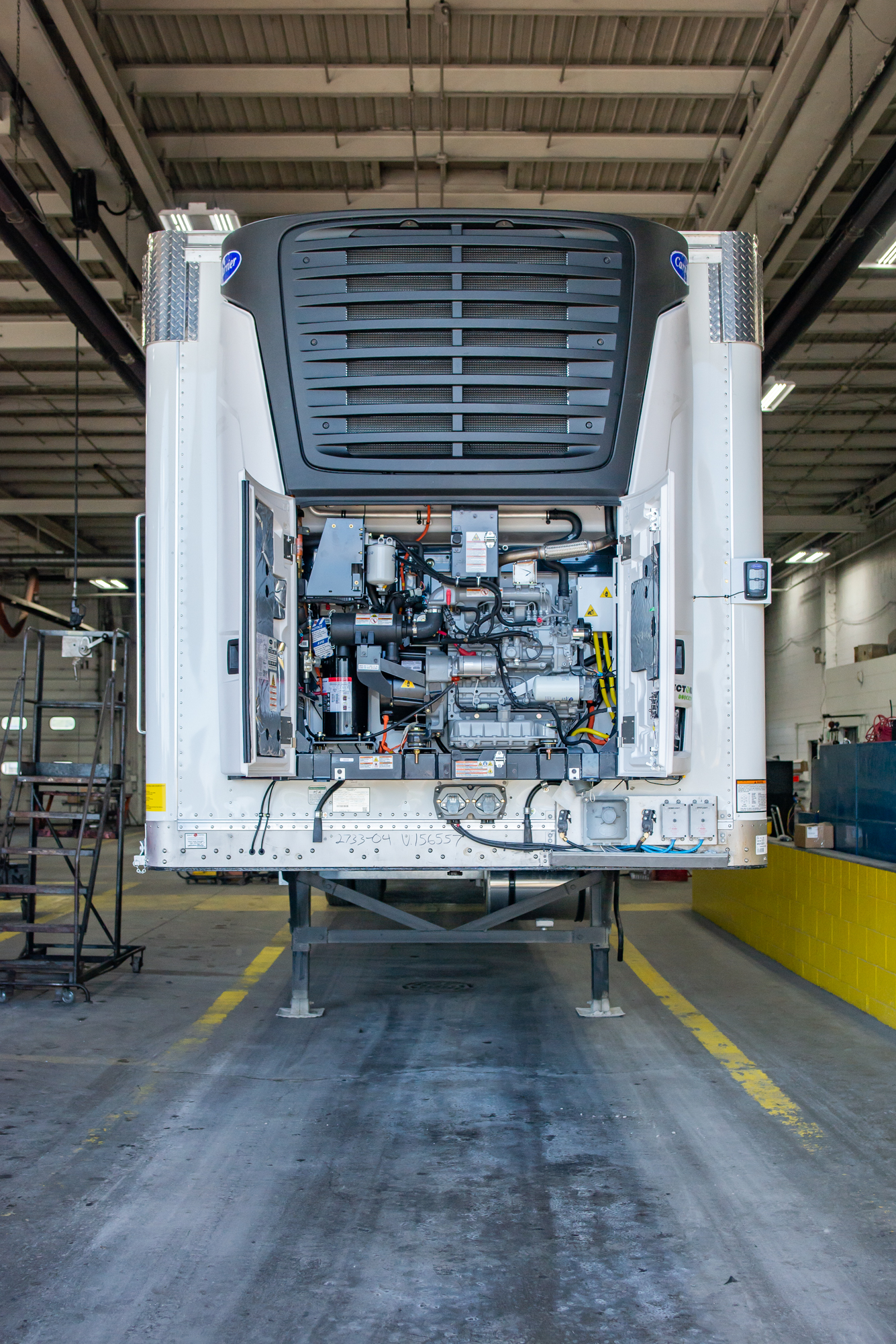 Carrier Vector Trailer Refrigeration Unit with its Doors Open at Crosspoint Power and Refrigeration