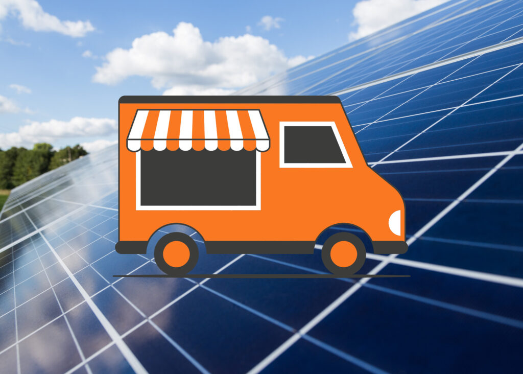 Food Truck over a Solar Panel Background